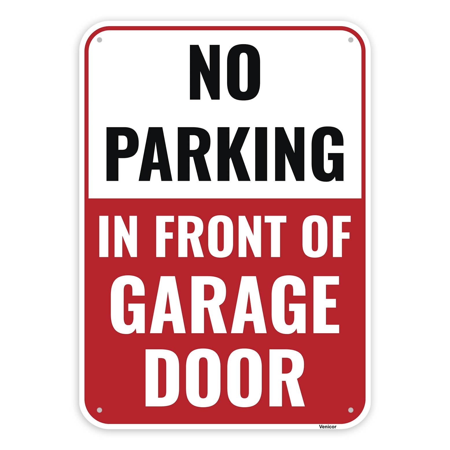 No Parking Do Not Block Garage Door Sign, Aluminum Warning Plaque, 12x8 Inch