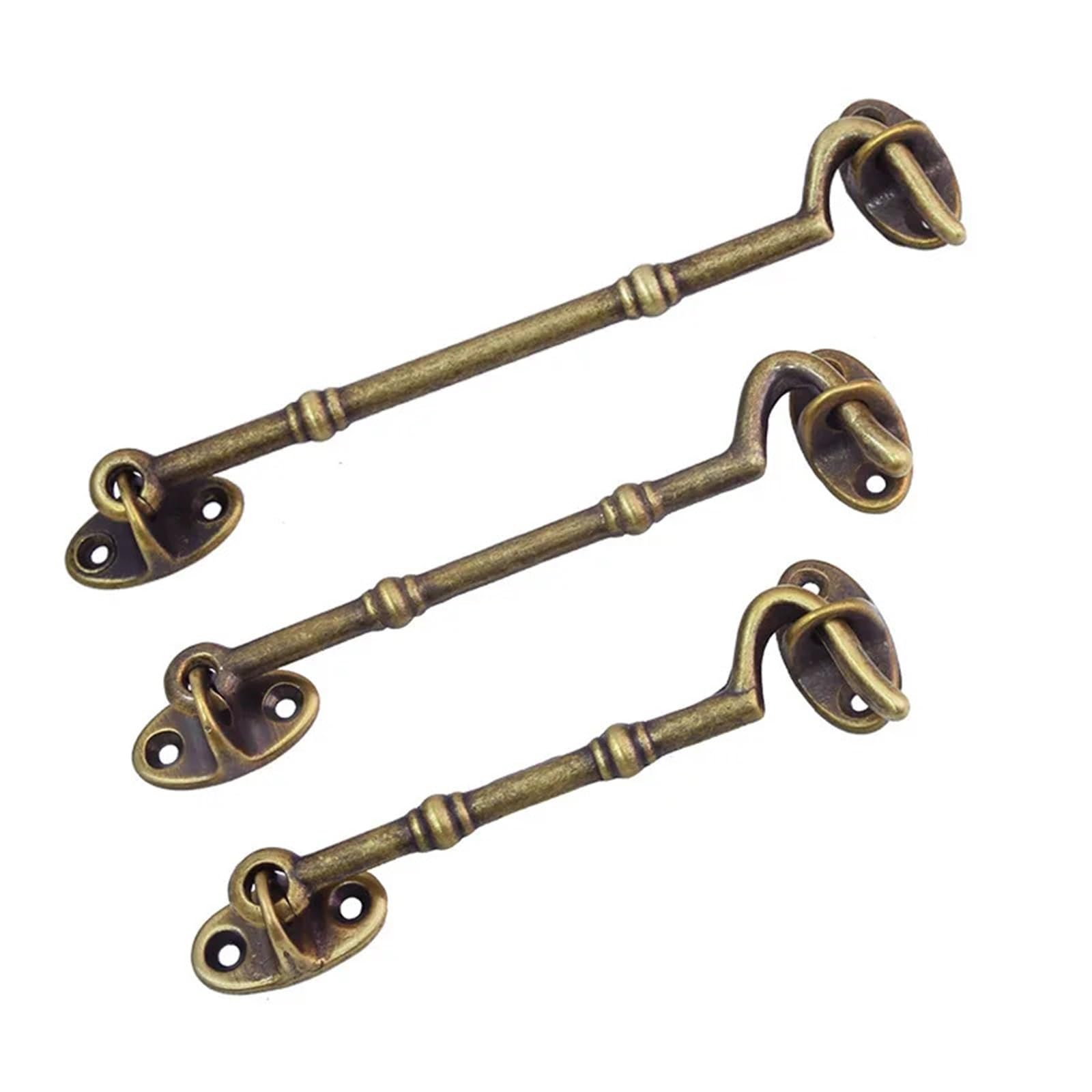 Zntihz Bronze 3Pcs Solid Brass Window Hook Eye Latch Wind-Proof Lock Shed Safety Stopper Silent Holder Hasp Vintage For Wooden Doors,Windows(,L22.5cm)