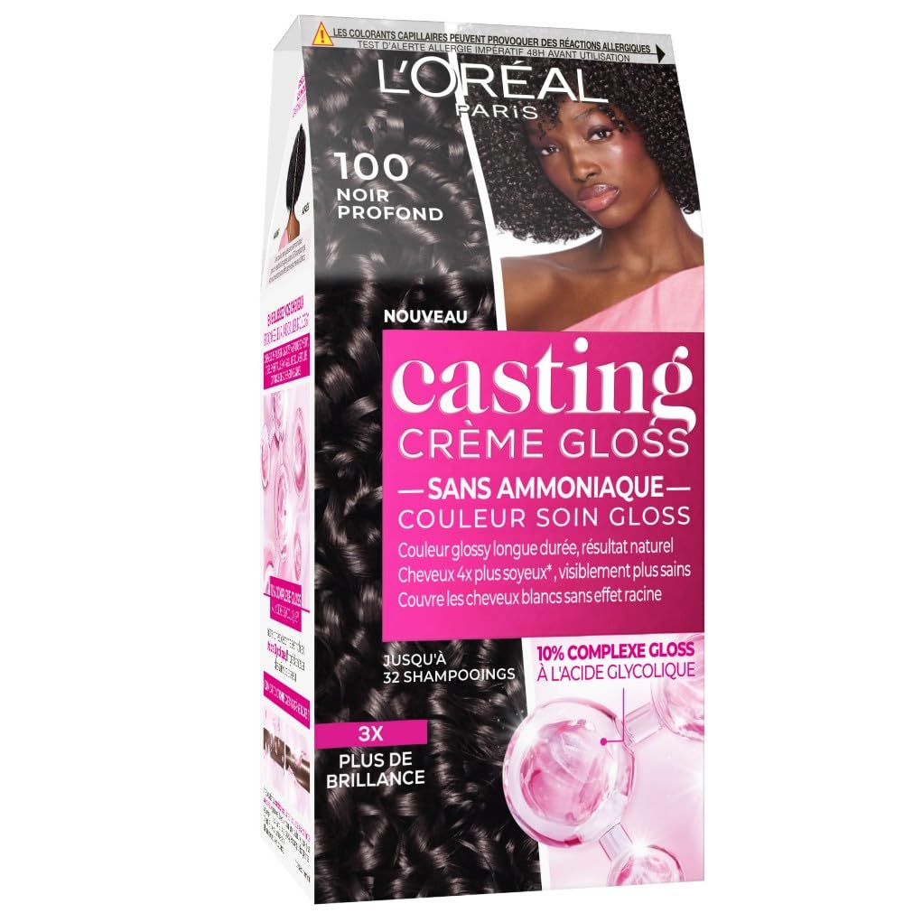 L'ORÉAL PARIS - Coloration Cheveux Semi-​Permanente Ton sur Ton - Couleur Soin Gloss - Sans Ammoniaque - Casting Crème Gloss - Nuance : Noir Profond (1.0)