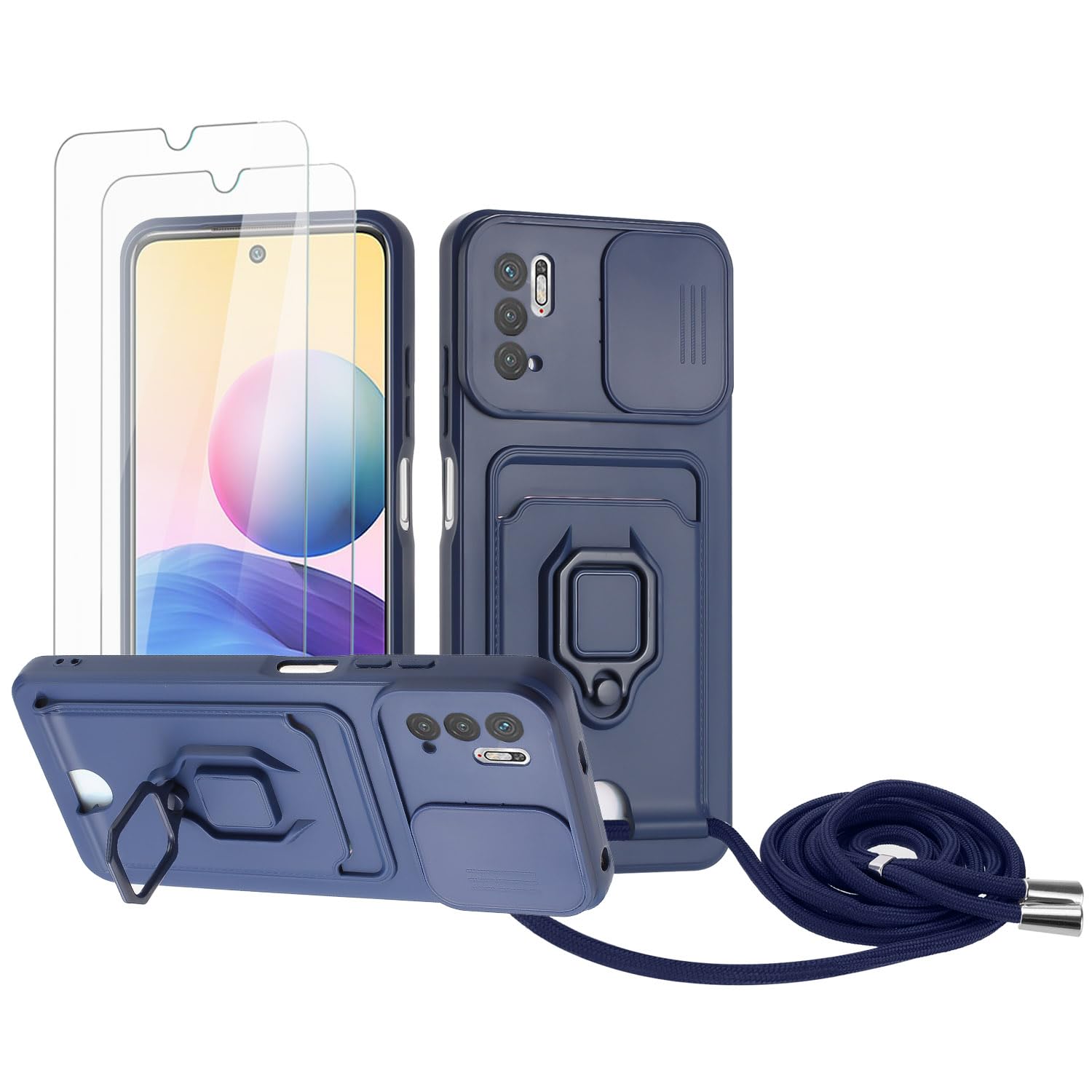 Zallagre Funda con Cuerda Compatible con Redmi Note 13 Pro 5G,[2 Packs Cristal Templado],Ranura para Tarjetas,Cubierta de Cámara Deslizante Proteger,360 Anillo Soporte-Morado — view 65