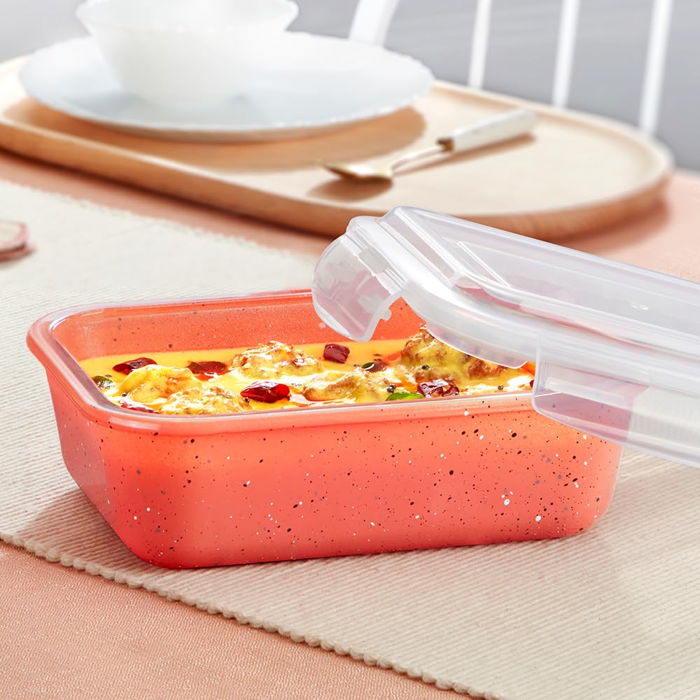 Borosil 1.52 L Kube Pink Food Storage Container with Air Tight Lid | Rectangle Shape Borosilicate Glass Organiser | Microwave & Dishwasher Safe | For Fridge, Kitchen Storage