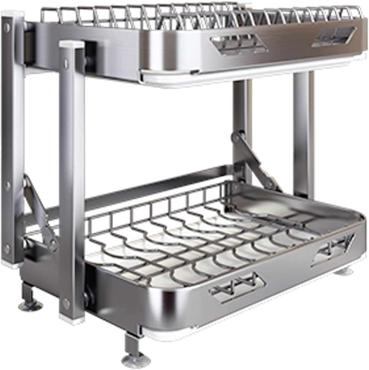 Genérico Escurridor de Platos de Acero Inoxidable con escurridor, escurridor de encimera de Cocina Inoxidable, for secar tazones, Platos y Tazas(2 Layer 42x35cm)