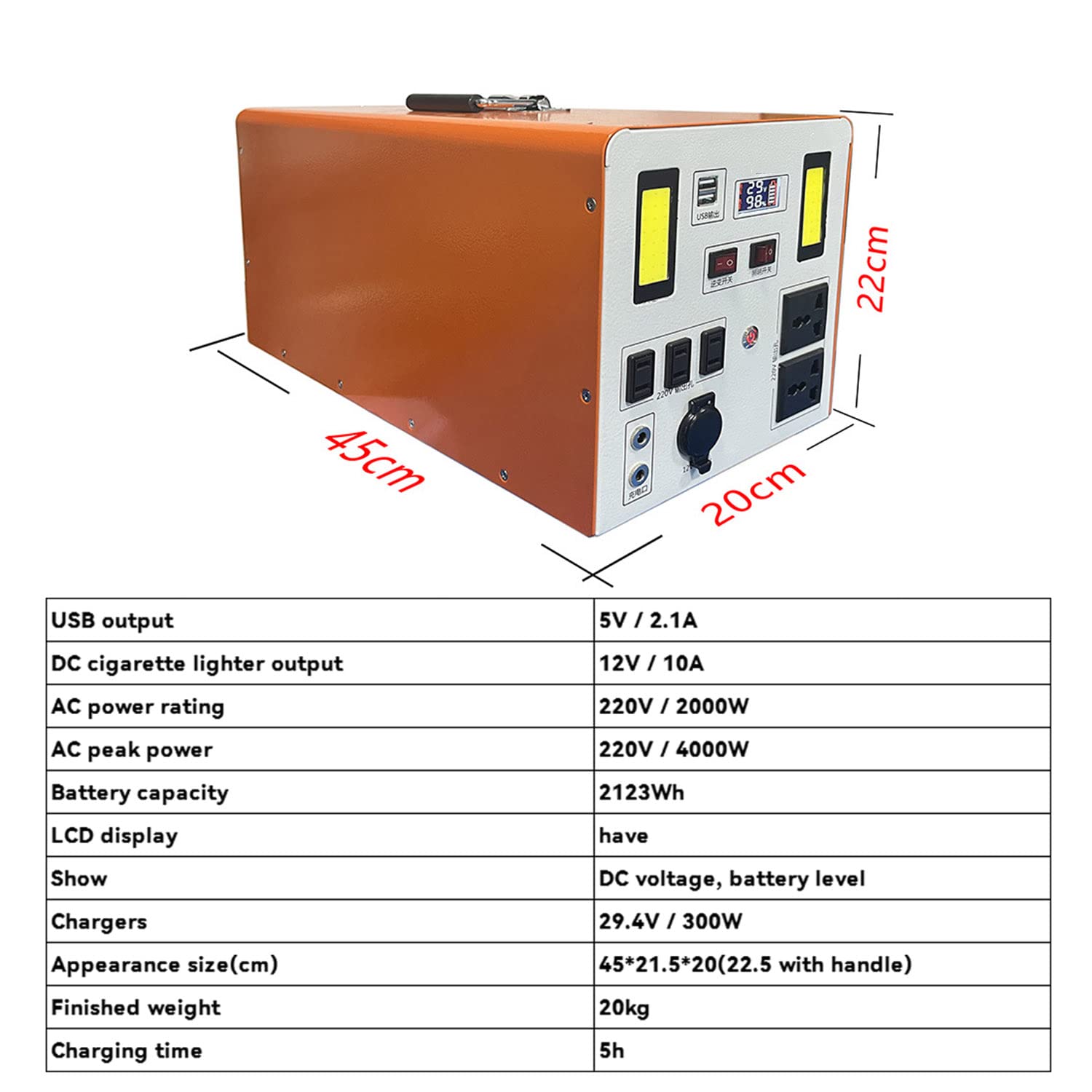 Alimentatore per Batteria Lifepo4 da 2000 W e 2123 Wh, con Presa CA a Onda sinusoidale Pura da 110 V, per Campeggio, Viaggi, Caccia ed emergenze all'aperto, 220 V