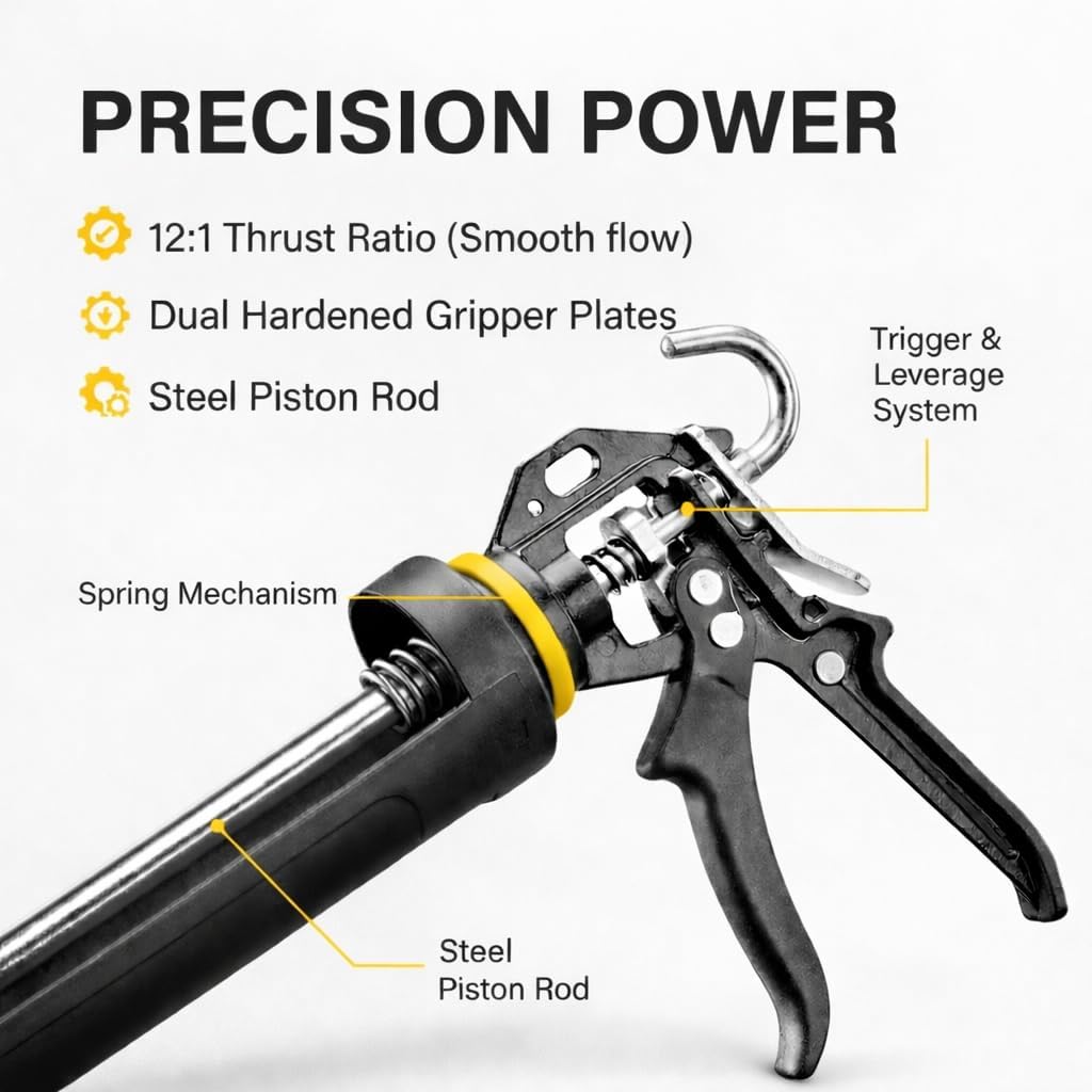 112 Series Manual Caulking Gun - 29 oz Cartridge Dispenser, 12:1Thrust Ratio, Lightweight 2.35 lbs No Drip Hand Operated Sealant & Adhesive Applicator - Professional Contractors DIY Projects