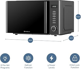 Rediffusion 30L Digital Combination Microwave, 900W Microwave,1200W Grill & 2200W Convection, Grill Rack, Defrost, Stainless Steel Cavity, 5 Power Levels, 8 Auto Menus, Freestanding, Black - REDCMW30B
