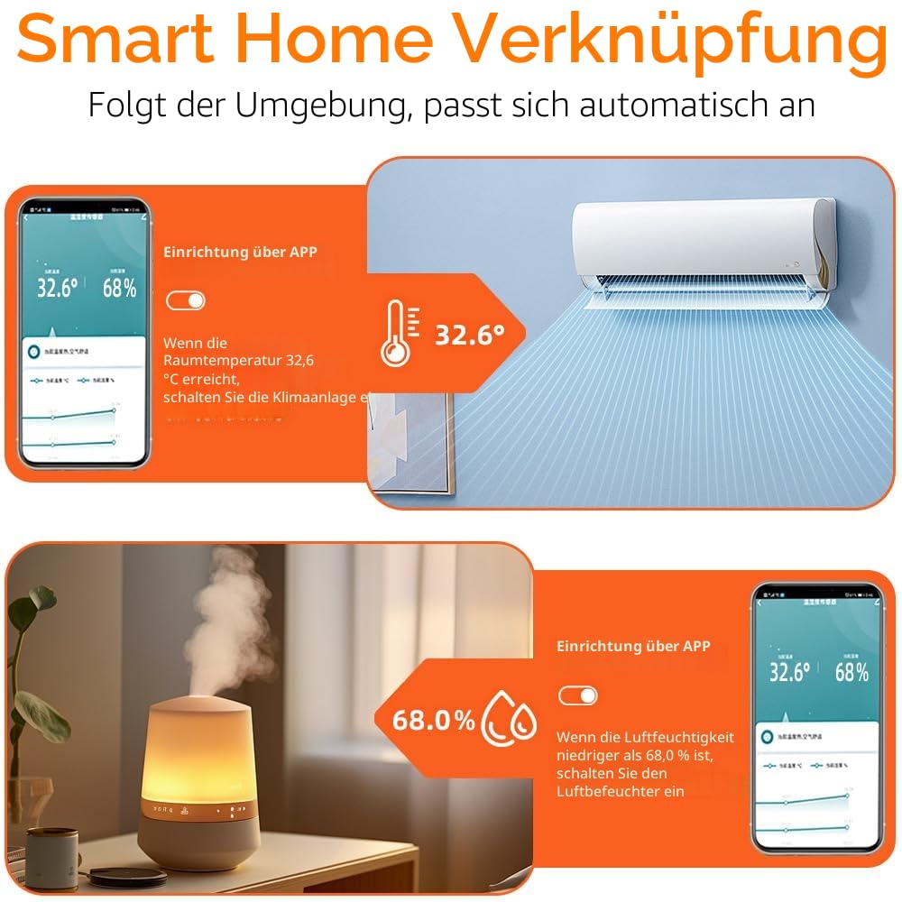 Tuya Zigbee Smart Hygrometer Thermometer, 4 Stück Zigbee Hygrometer Thermometer, kabelloser Temperatur- und Feuchtigkeitsdetektor für Zuhause Gewächshaus (Erfordert Zigbee-Gateway)