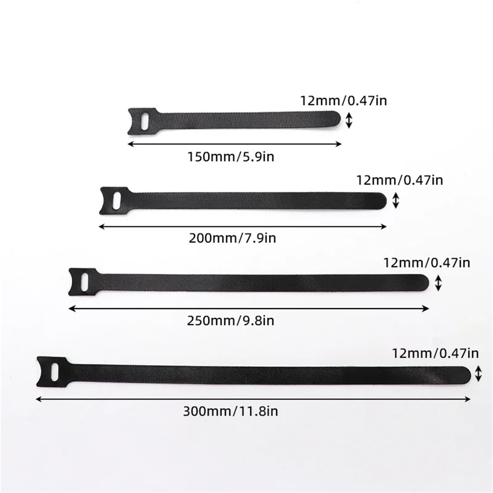 Fascette per cavi rilasciabili nere 15 20 25 30 cm cinghie in nylon con gancio avvolgente con zip fasciatura cravatta in plastica di fissaggio lunghe fascette per cavi (1000 pezzi, 150 mm)