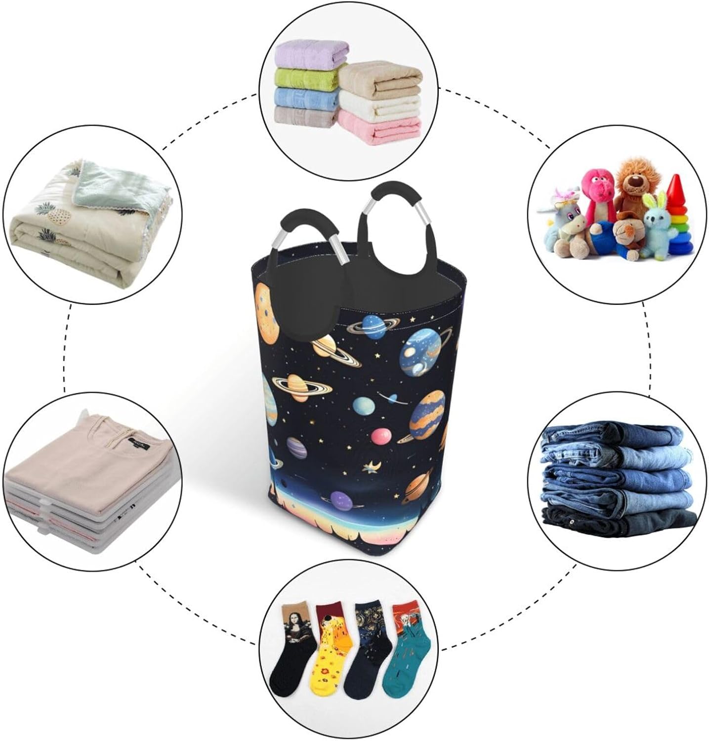 Saturn Jupiter Earth Foldable storage bag, 50L capacity, suitable for laundry room, dormitory bedroom, dirty clothes storage basket.
