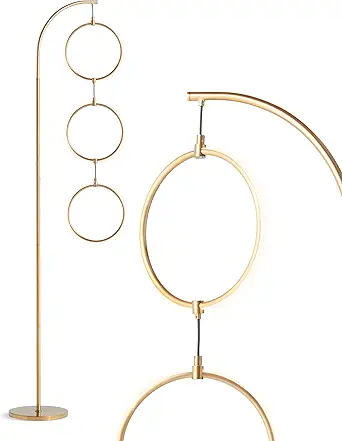Brightech Nova Modern Floor Lamp Matches Living Room Décor - Contemporary Arc Tall Lamp with 3-Circle Ring-Style Pendant - Over The Couch Standing on Arching Pole - Eclectic - Gold