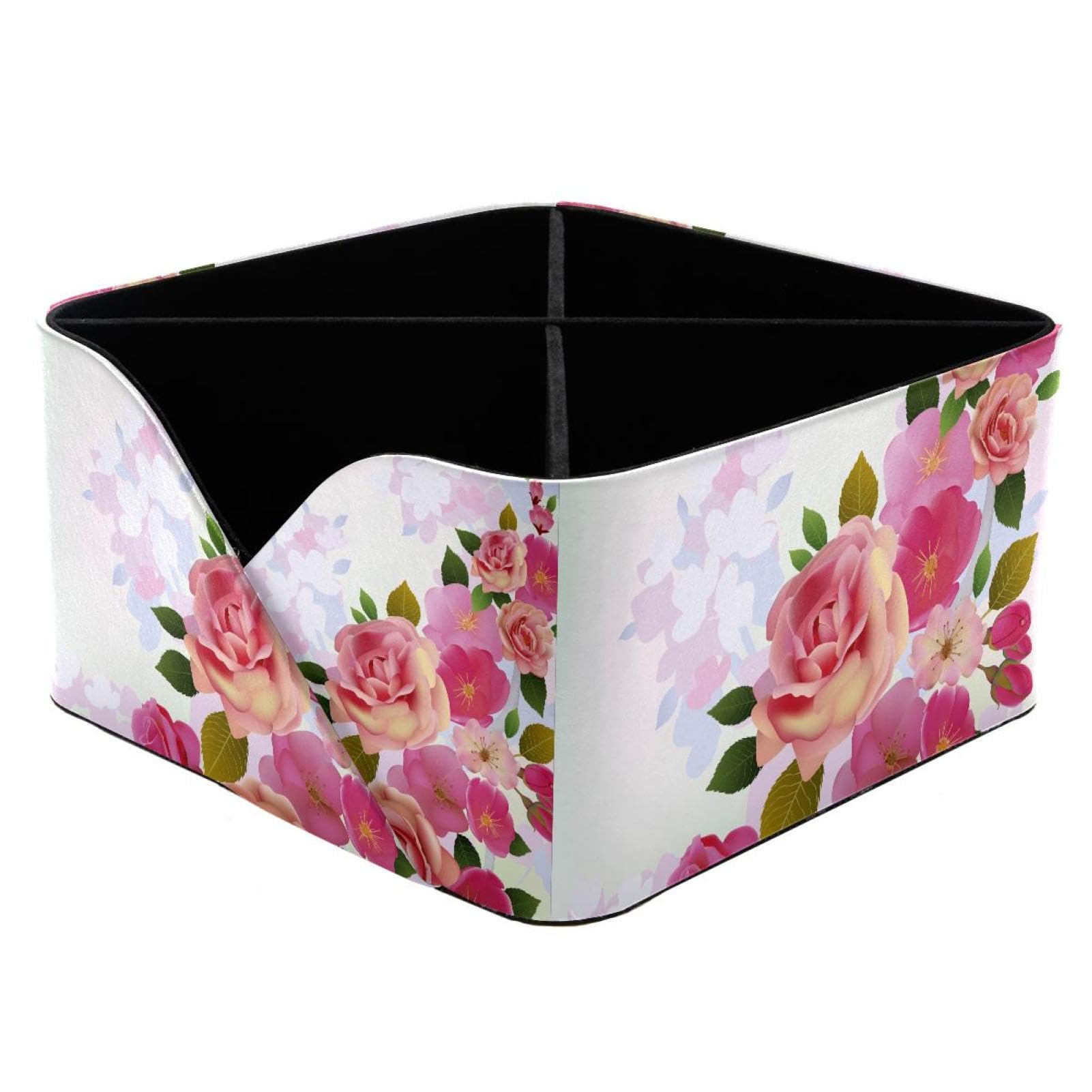 KengjuTesu Flowers Blossom Desktop Organizer Pen Holder, Rectangular Pencil Cup for Office, Study and Makeup Stations
