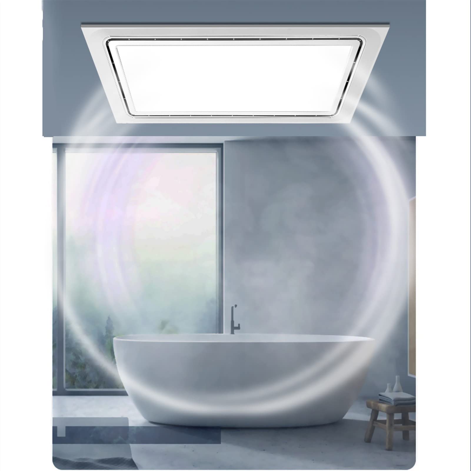 Ventiladores de ventilación de techo ultrafinos con iluminación, ventilador de escape de alta potencia de doble motor, 30 x 60 cm, ventilación rectangular de doble núcleo, color gris, techo integrado