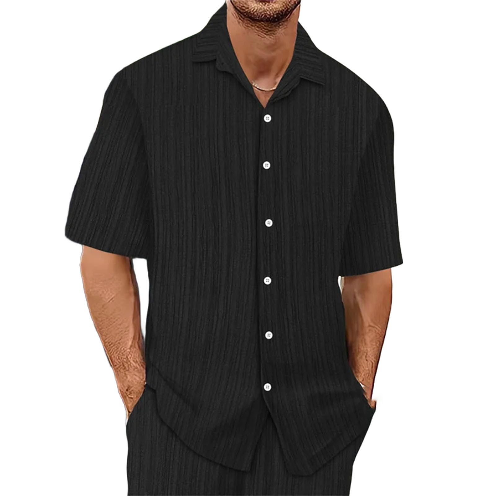 Camisa de manga corta para hombre, ligera, transpirable, color sólido, cuello de vuelta, para uso diario