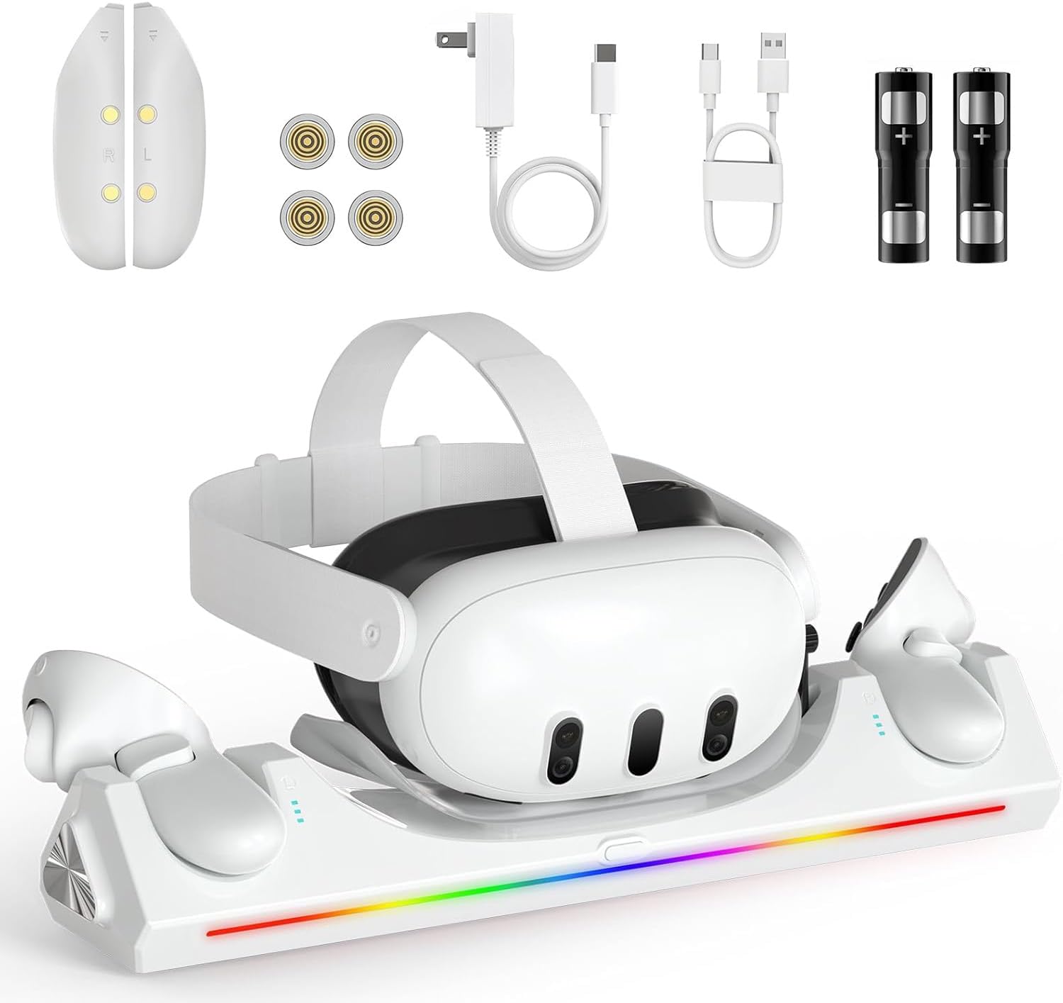 Meta Quest 3/3S Charging Dock - Magnetic Station for Headset & Controllers w/ 2100mAh Batteries, USB-C, LED Indicators