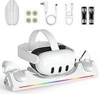 Meta Quest 3/3S Charging Dock - Magnetic Station for Headset & Controllers w/ 2100mAh Batteries, USB-C, LED Indicators