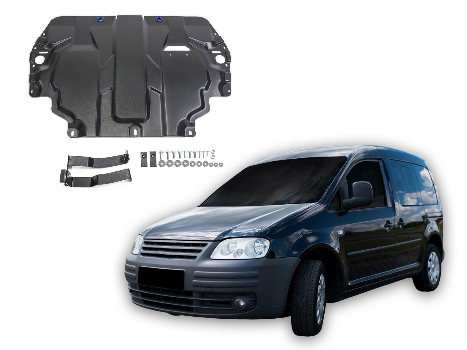 J&J AUTOMOTIVE Unterfahrschutz passend für Volkswagen Caddy 3 2006-2015, Stahl 2mm Motor und Getriebeschutz Unterbodenschutz Passform Schwarz