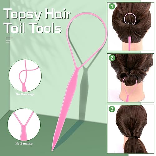 Miniatura 4 de IKOCO Juego de ligas para el cabello, 1505 bandas elásticas coloridas para el cabello con herramientas para el cabello Topsy Tail, peine de cola de