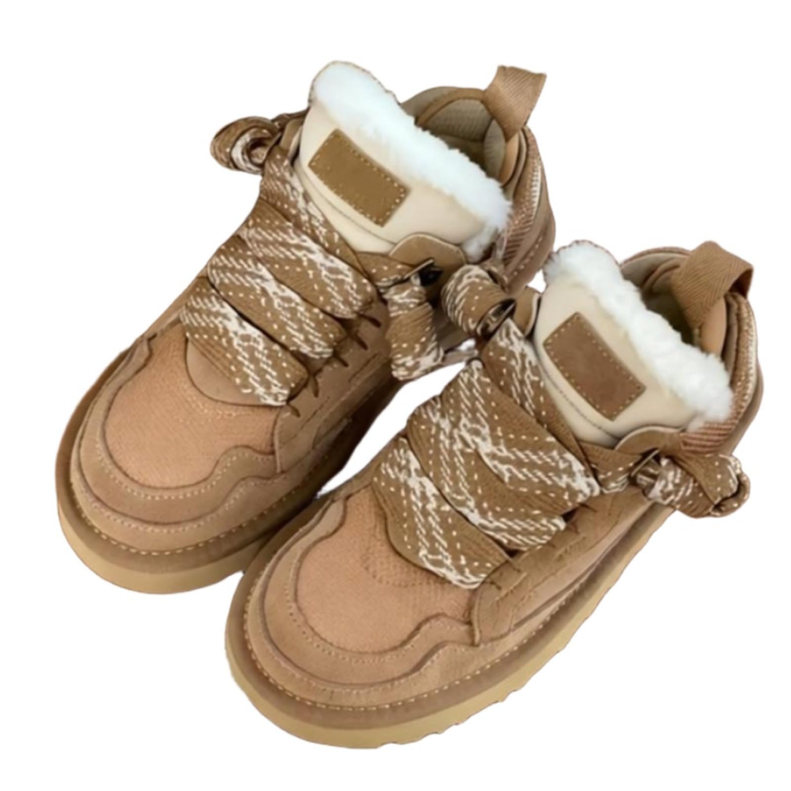 Padded Tongue Chunky Sneakers for Women Plush Lined Snow Boots Wide Lace Up Retro Style Outdoor Shoes Anti-Slip Cold Weather Footwear