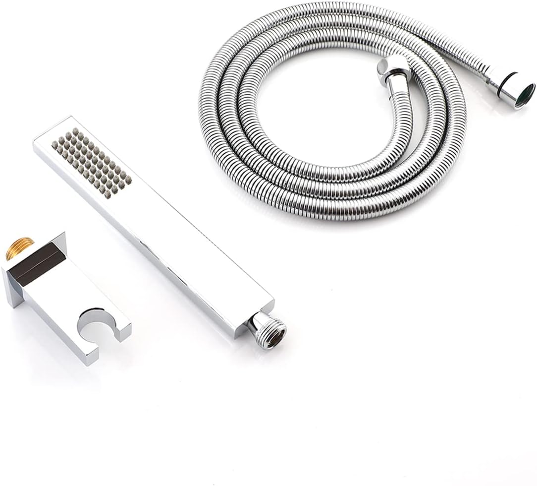 Brass Handheld Shower High Pressure Single Function Hand Shower Head with Fixed Elbow Wall Connector Holder and Hose Set