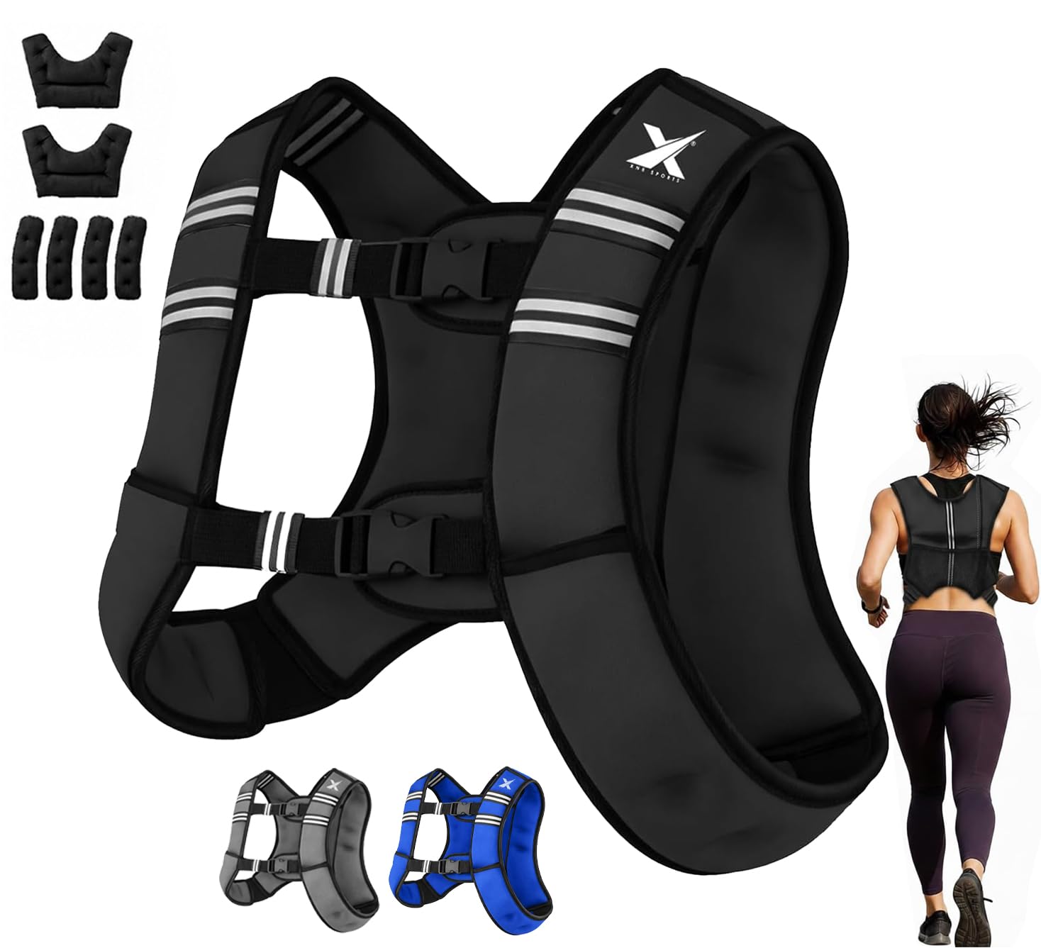 Xn8 Adjustable Weighted Vest with Removable 3.5/5/8/10kg Weights, Neoprene Weight Vest for Men & Women, Running, Walking, Rucking, Bodyweight Strength Training, Gym, Home Workout & Calisthenics