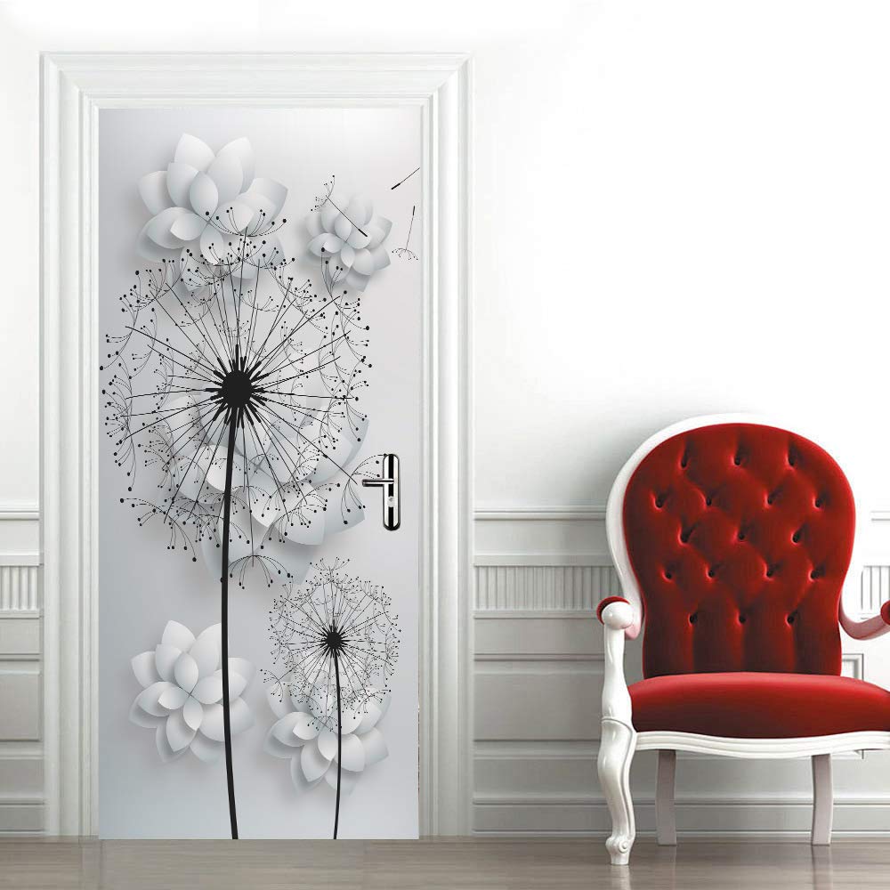 Sticker Porte Trompe l'oeil Lumineux Pièce Sombre Pissenlit 3D