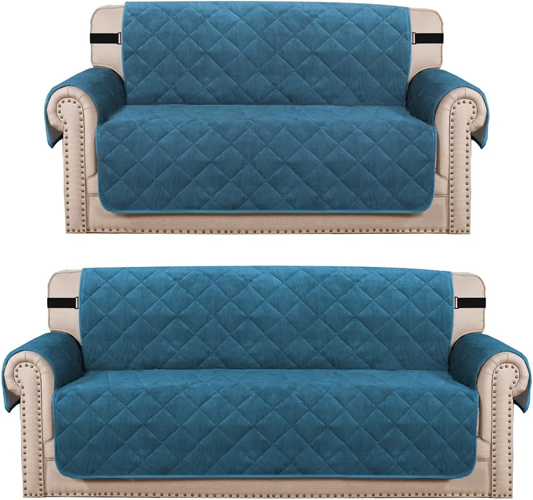 H.VERSAILTEX Velvet Plush Loveseat Slipcover and Sofa Cover Bundle