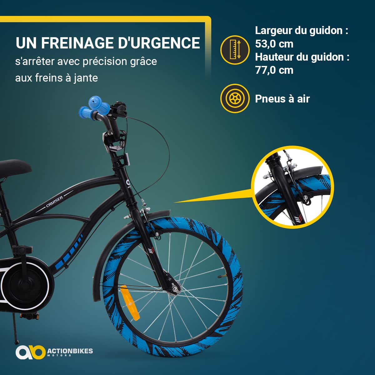 Actionbikes Vélo Enfant Cruiser - 18 Pouces - Frein Caliper - Roue Libre - Garde-chaîne - Support vélo - Pneus gonflables - Vélo Enfant - VTT - De 5 à 8 Ans