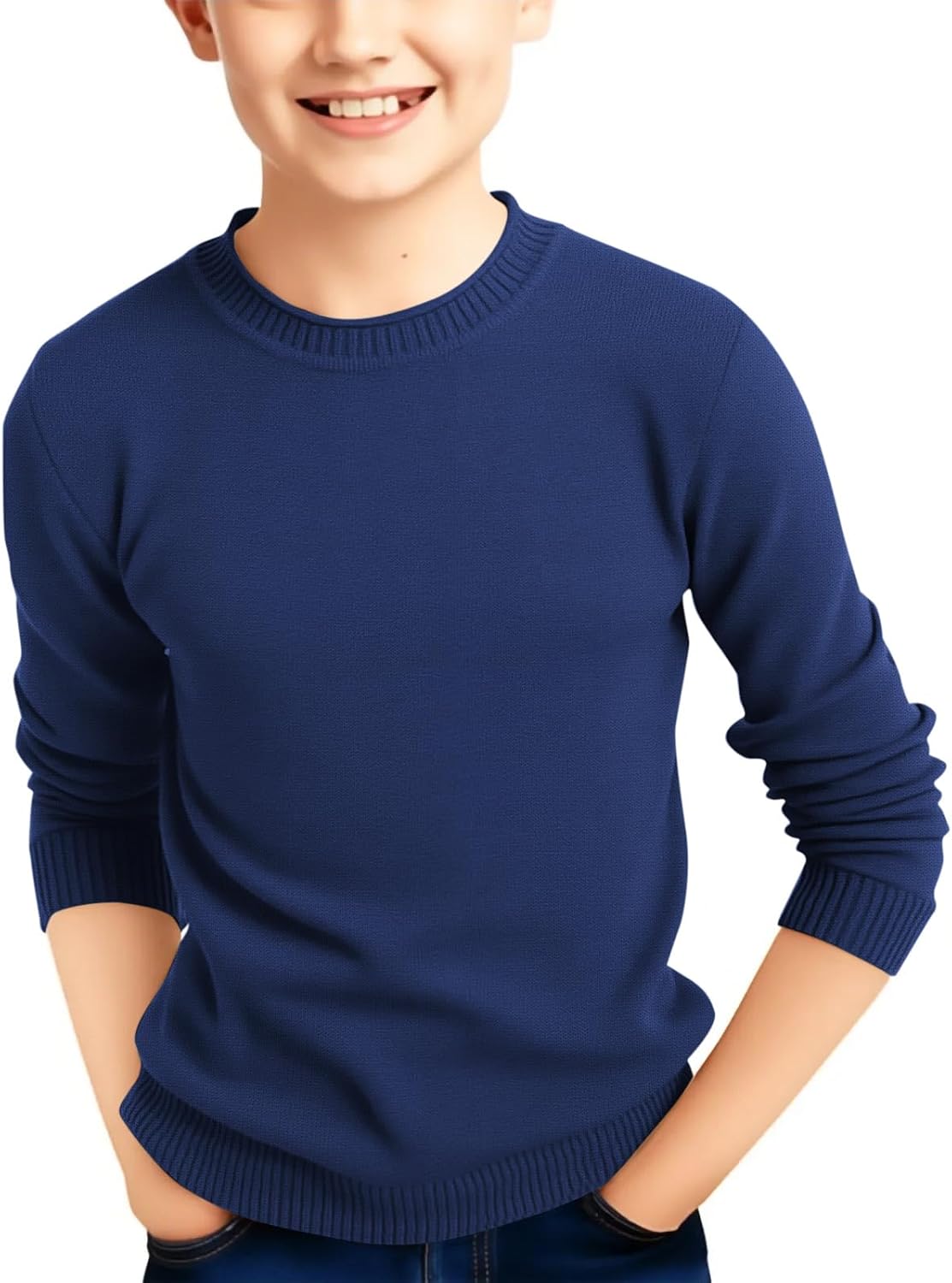 Haloumoning Boys Sweater Kids Fashion Long Sleeve Crewneck Knit Pullover Fall Winter Clothes 5-14 Years