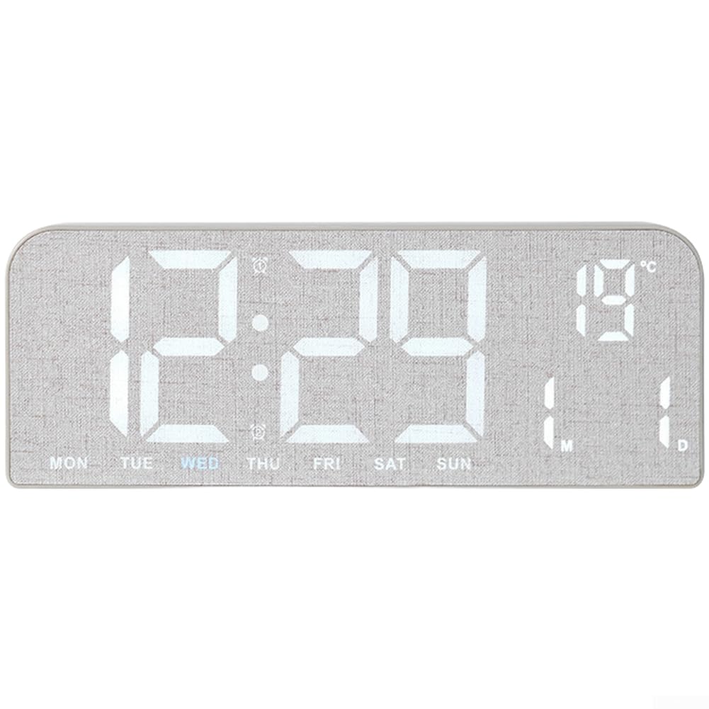 Wooden Style LED Digital Alarm Clock, Large Screen with Calendar and Temperature, Dual Alarm Function, Adjustable Brightness(B)
