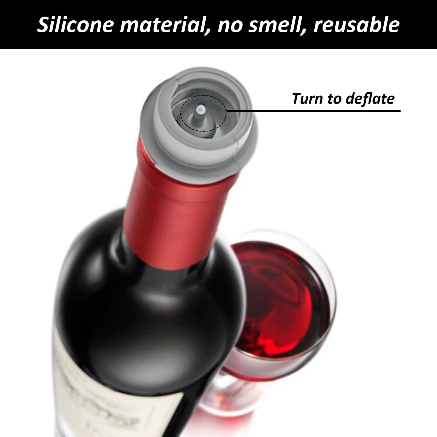 SUNKIM Lot De 4 Bouchons De Vin Réutilisables En Silicone Pour Bouteilles De Vin, Champagne, Bière, Vin