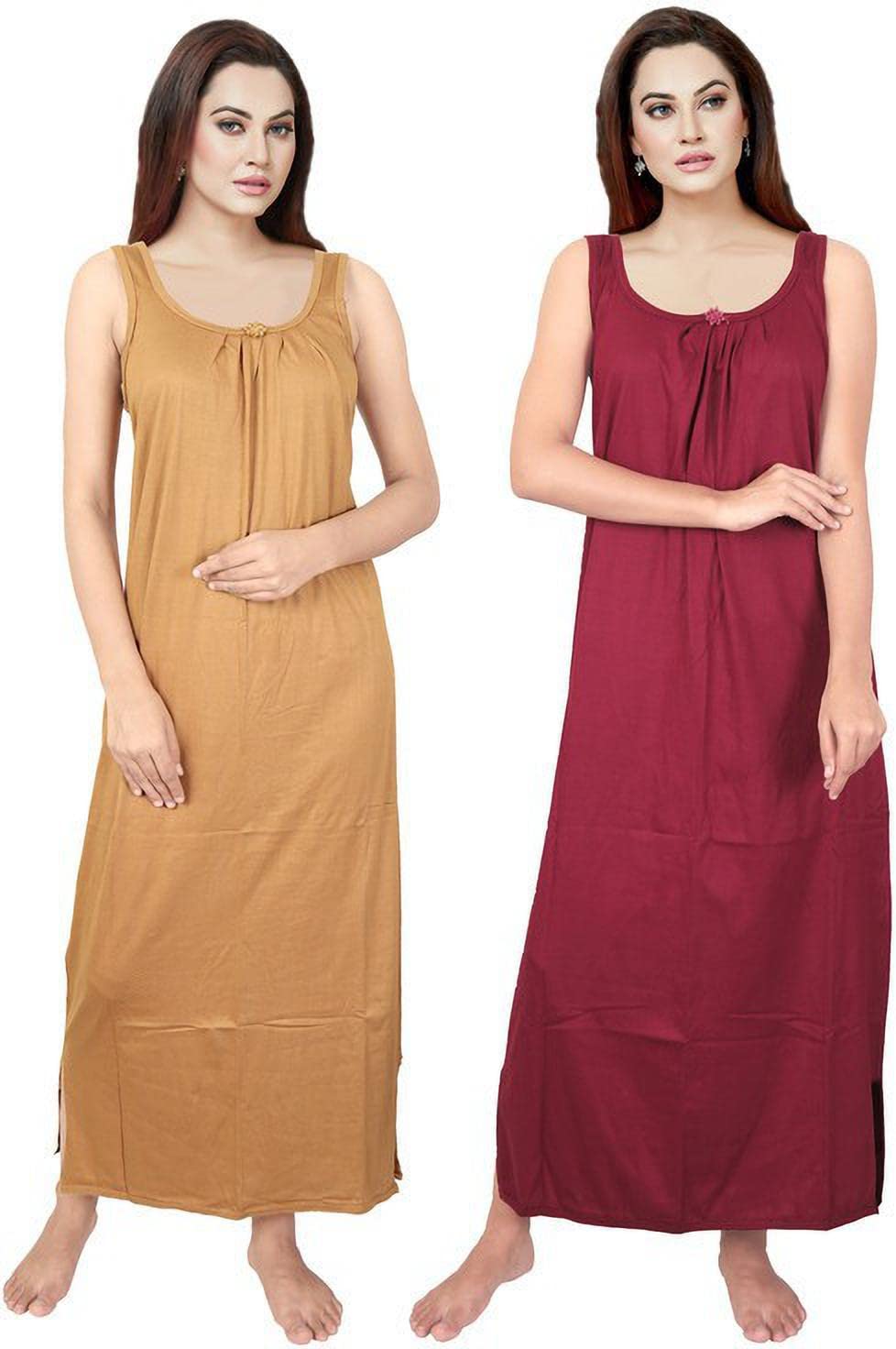 brouzzz4u Women's Hosiery Cotton Maxi Nighty for Women Sleeveless Midi Slip Nightgown Nightdress Sleepwear Camisole Chemise Solid Petticoat Nighty for Women (Free Size_Pack of 2)-picture-26
