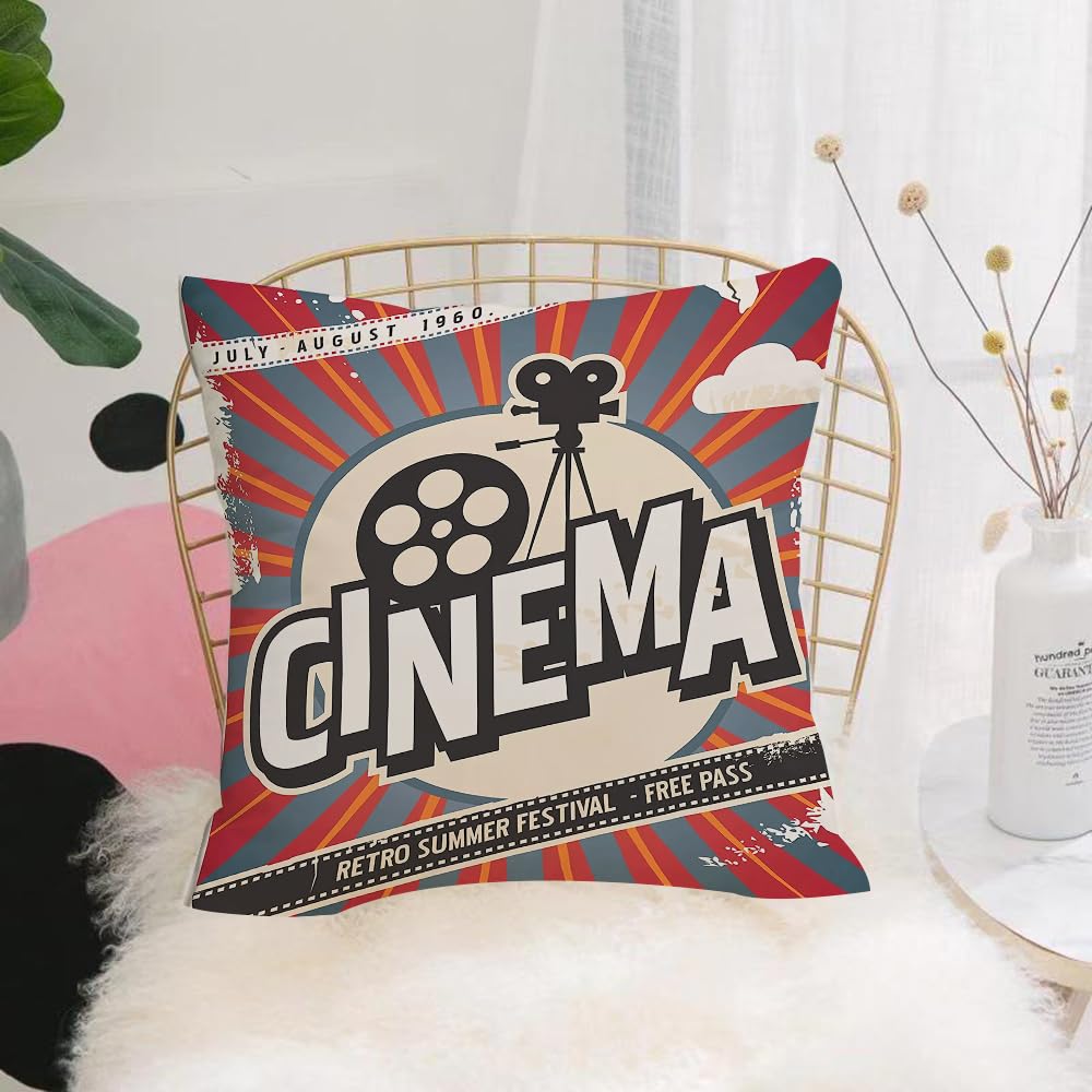 HYOSXW Cushion Cover,Throw Pillow Case Home Decorative for Living Room Bedroom Sofa Chair 16X16 Inch,Retro cinema p. Vector movie ad for summer festival. Vintage background illustr,Pillowcase 40X40cm