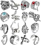 【Anillos góticos】: los anillos punk para hombres están hechos de una aleación respetuosa con el medio ambiente con pulido y galvanoplastia de alta calidad. Pulido sin oxidación en la superficie del anillo y en el interior, sin dañar la piel. Algunos anillos vintage con incrustaciones de diamantes de imitación de colores, muestran su gusto especial.