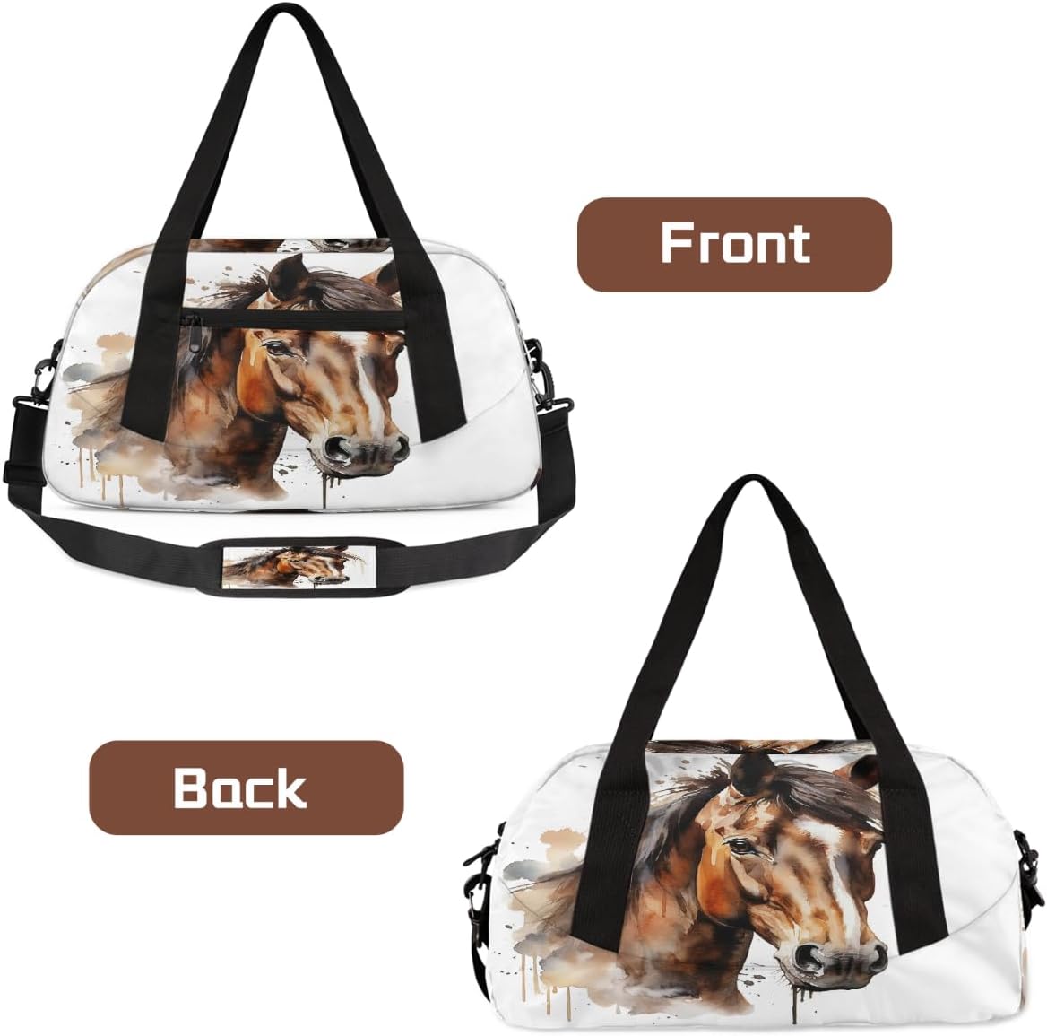 Kids Travel Duffle Bag Weekender Overnight Bag Gym Tote for Boy Girls Carry On Workout Duffel Bag(Watercolor Horse Face)