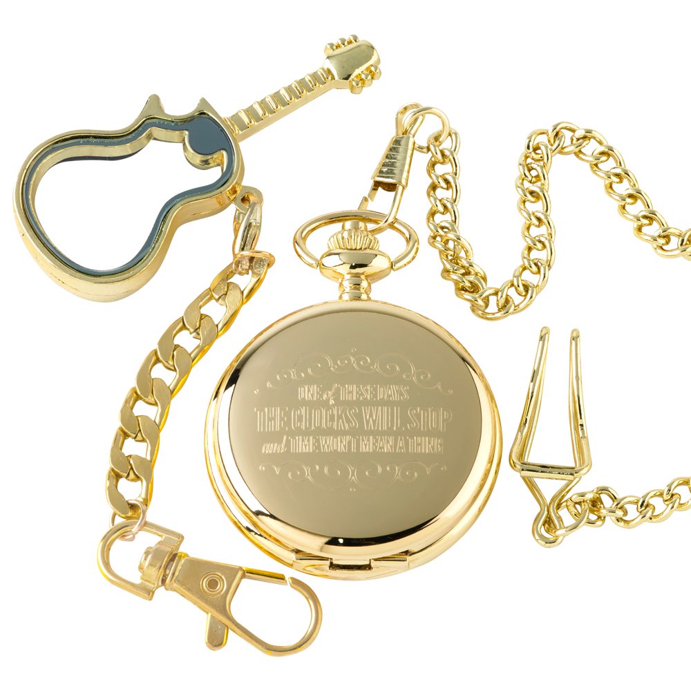 Foo Fighters These Days Pocket Watch 24k Gold Coated Luxury Gift and Electric Glass Guitar Gold Plated Keyring Keychain in Wooden Gift Box Set a Great collectable for Dave Grohl Nirvana Memorabilia