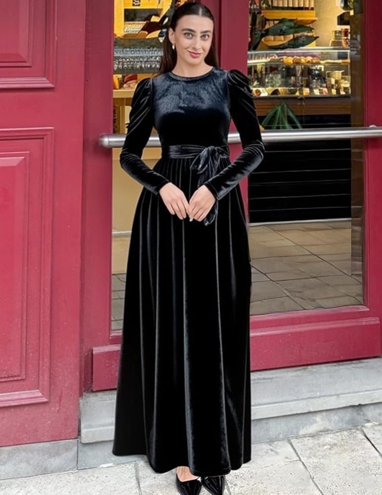 Amazon.com: ZESICA Women's Velvet Maxi Dress Fall 2025 Long Puff