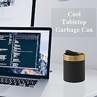 Vista 4 de Mini bote de basura con tapa, pequeño cubo de basura de metal, mini cubos de basura para encimera para escritorio, automóvil, oficina, cocina, cubo