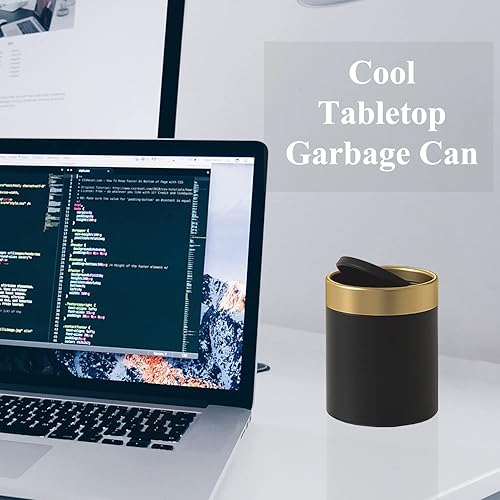 Miniatura 4 de Mini bote de basura con tapa, pequeño cubo de basura de metal, mini cubos de basura para encimera para escritorio, automóvil, oficina, cocina, cubo