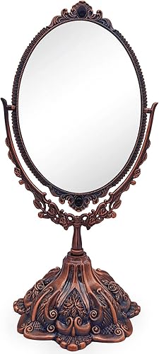 Miniatura 3 de Hsiwto Espejo de maquillaje vintage de doble cara, espejo de escritorio de maquillaje de mesa de metal de aleación con rotación de 360 grados,