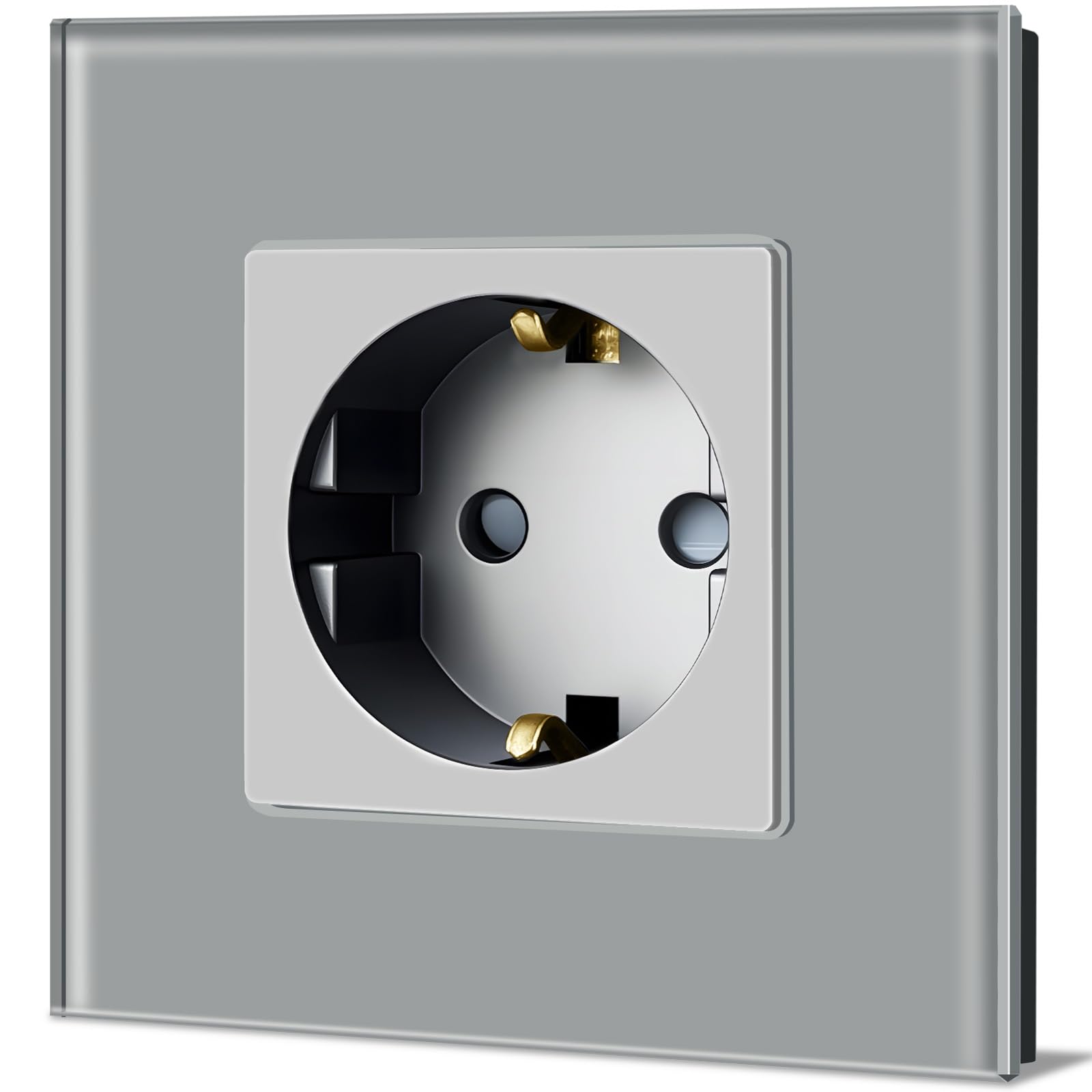 TAWOIA Schuko Steckdose, EU-Standard 1 Fach Glas Unterputz Steckdose 16Amp 250 V, Wandsteckdose mit Kristallglasplatte Grau 86×86mm