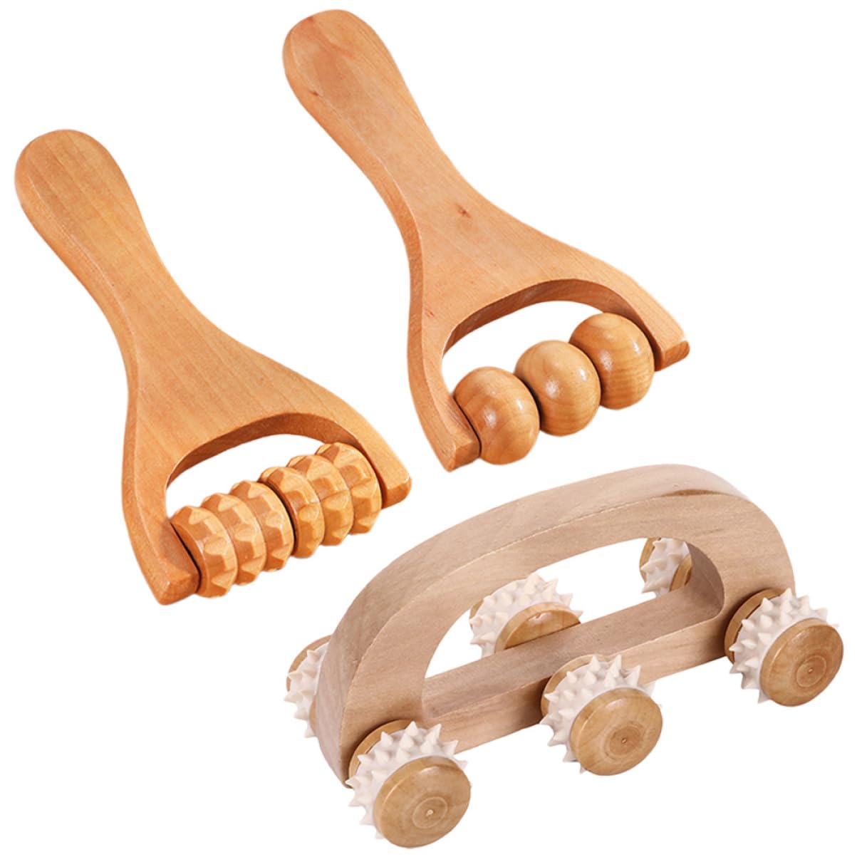 SHERCHPRY 3 Series Conjunto De Masajeador Rodillo De Mano Cuerpo Masajeador De Pies Masajeadores Faciales Herramienta De Masaje Manual Masajeador De Palma Madera 3 Piezas*3