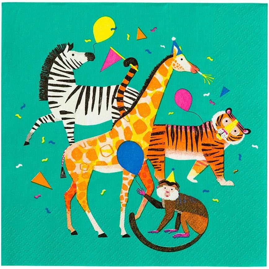 Talking Tables Jungle Theme Party Supplies Safari Zoo Napkins | Great For 1st Birthday, Kids Party And Baby Shower | Paper, 20 Pack