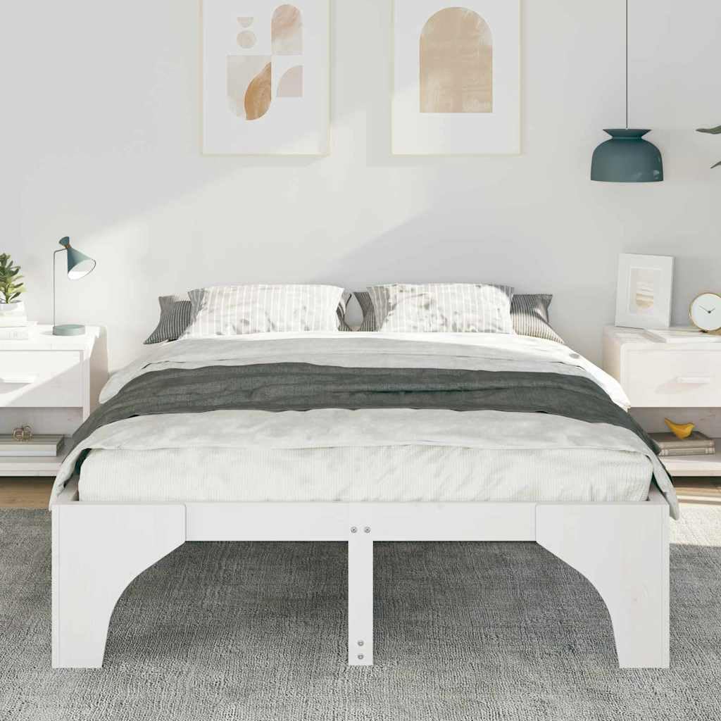 Marco de Cama de Madera Maciza de Pino Estructura Baja Moderna para Dormitorio Minimalista y Multifuncional 4 Piezas Ensamblaje Sencillo