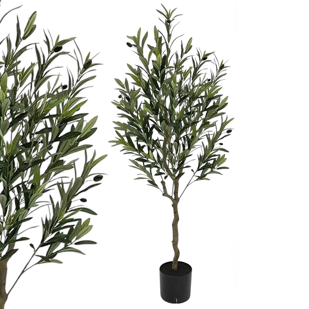 Árbol de Olivo Artificial Grande 120 CM ~ 140 CM - Planta en Maceta para Interior - Árbol de Olivo para Decoración Moderna de Cuarto de Baño y Salón (120CM)