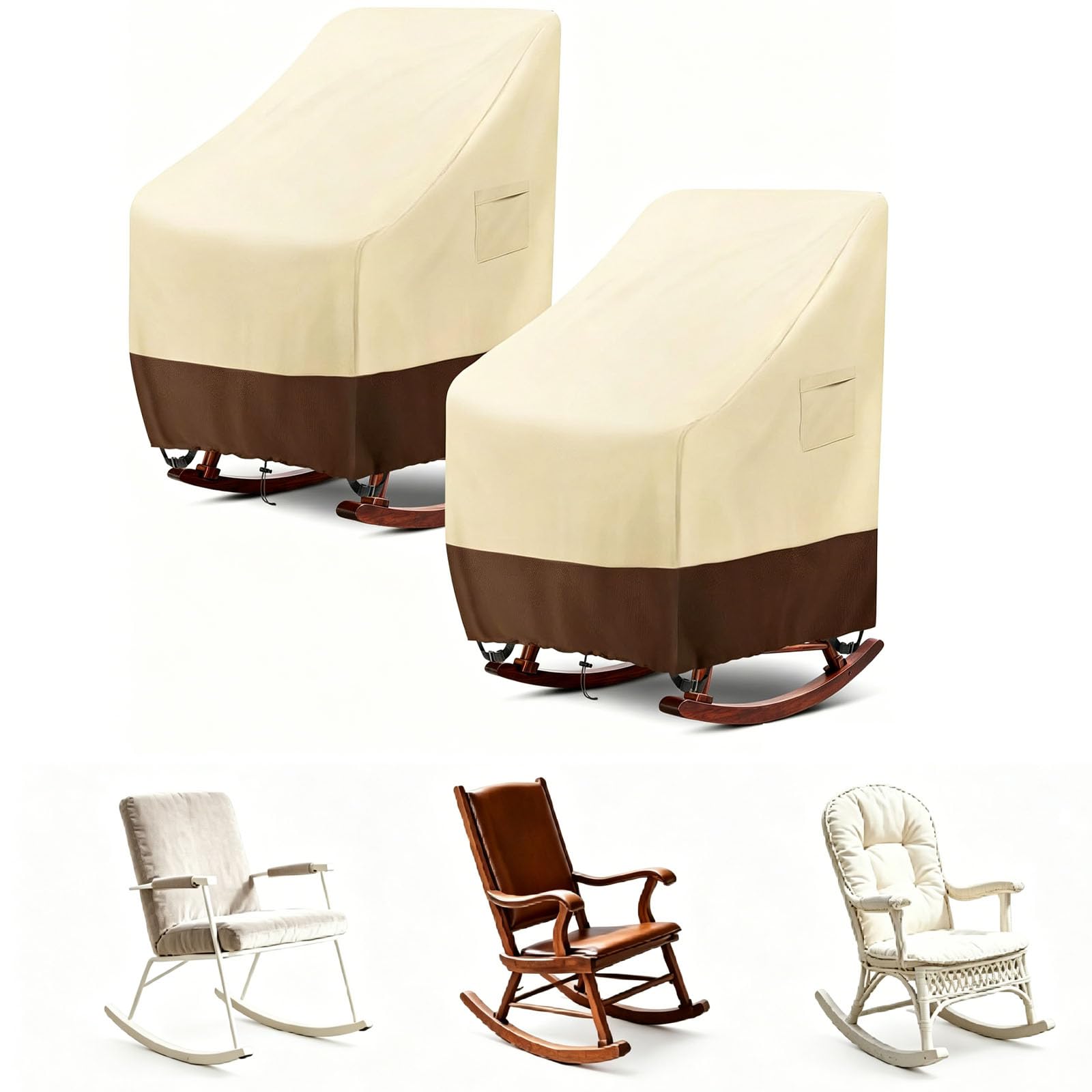 XUHCLY Garden Single Rocking Chair Cover,Garden Sunbed Cover,Lounger Chair Cover Outdoor Waterproof Windproof Anti-Uv Furniture Dust Protection Cover(Size:2pcs/420D-127x101x114cm,Color:Beige brown)