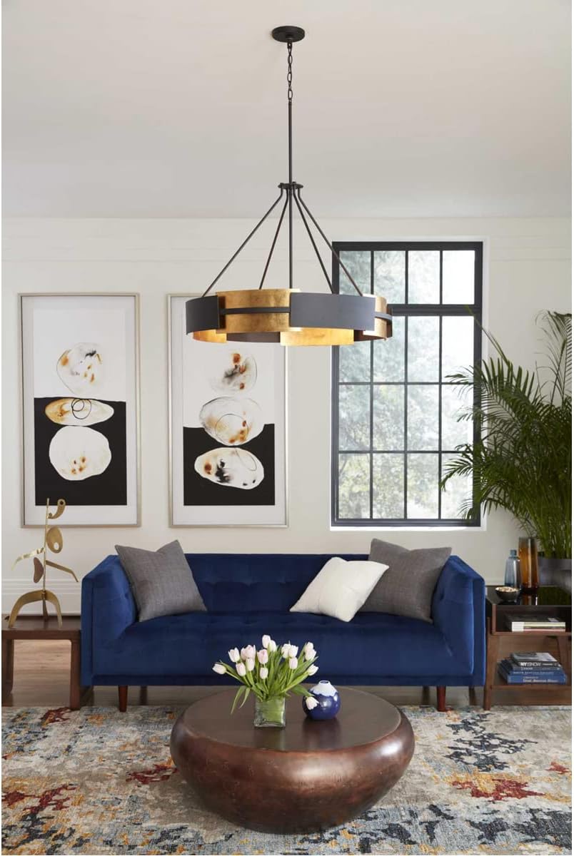 Progress Lighting P500331-031 Contemporary Modern Six Light Pendant from Lowery Collection in Black Finish,