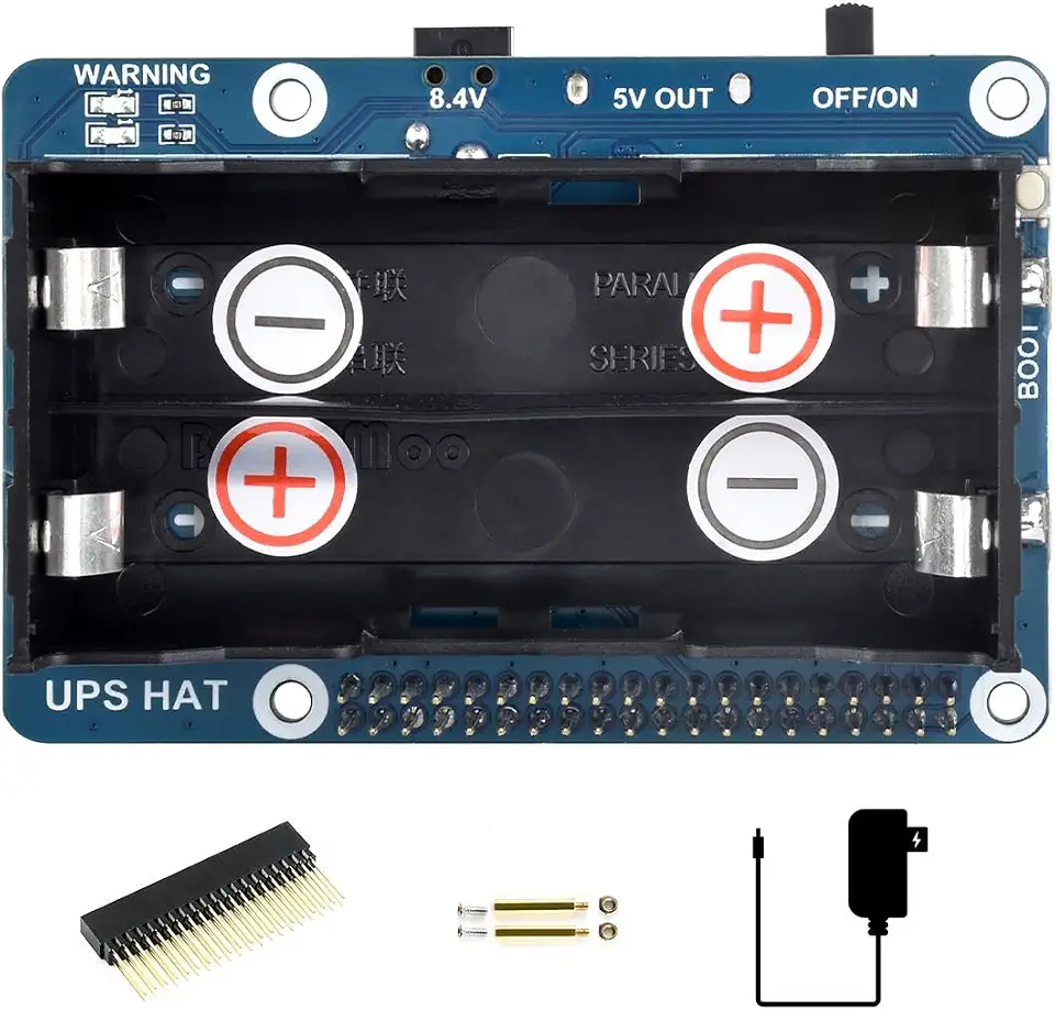 Waveshare Uninterruptible Power Supply UPS HAT Compatible with Raspberry Pi 5/4B,Stable 5V Power Output Multi Battery Protection Circuits