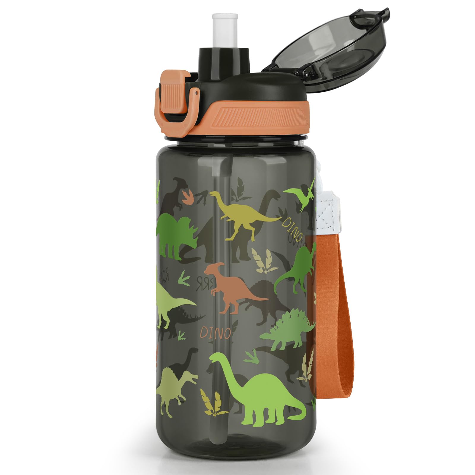 omedecal 600ml Kids Water Bottle with Pop-Up Lid & Lock, Dinosaur