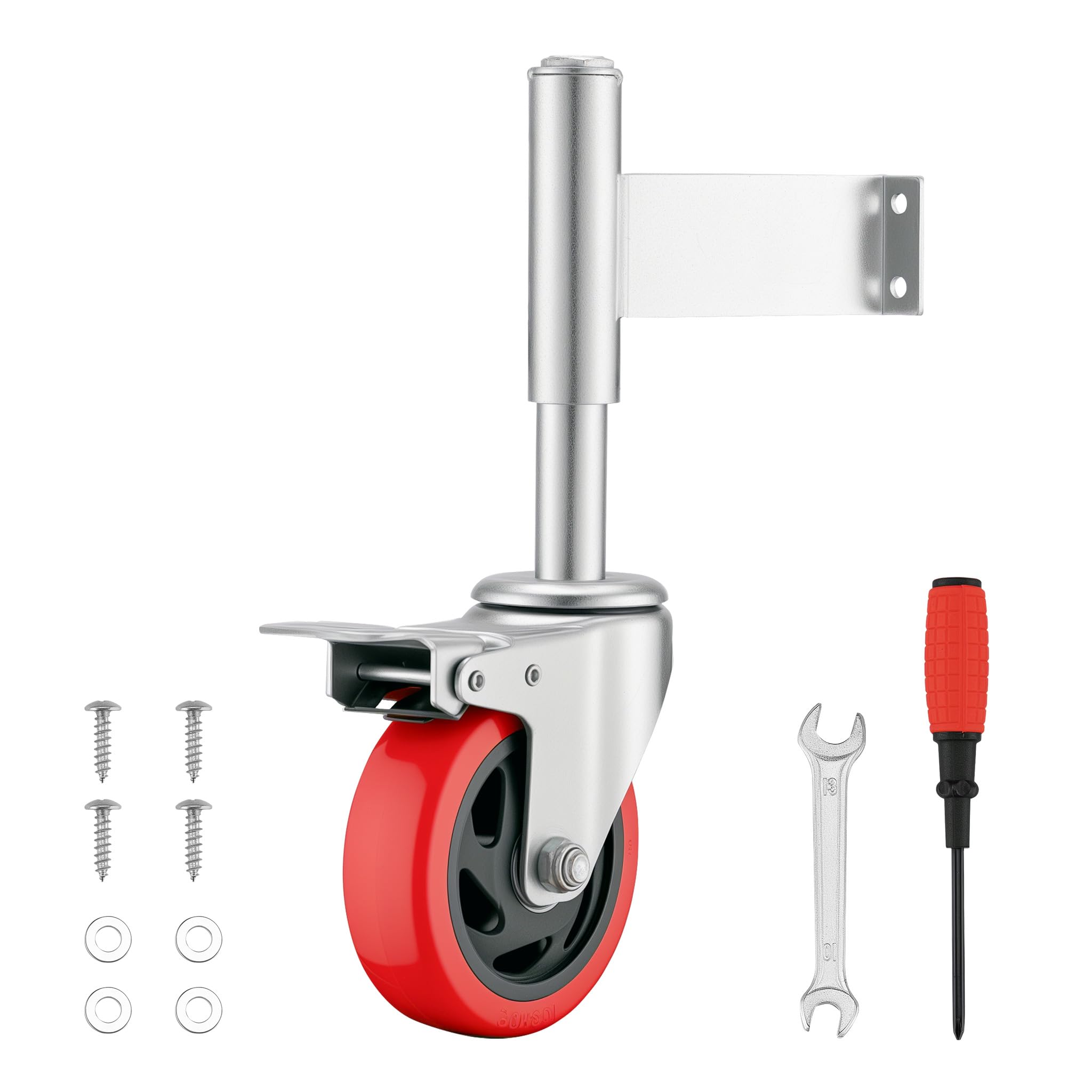 Wiltec Spring Loaded Gate Wheel 100 mm max. 150 kg Load Capacity, Single Castor with Brake, Galvanised Steel, Plastic Wheel