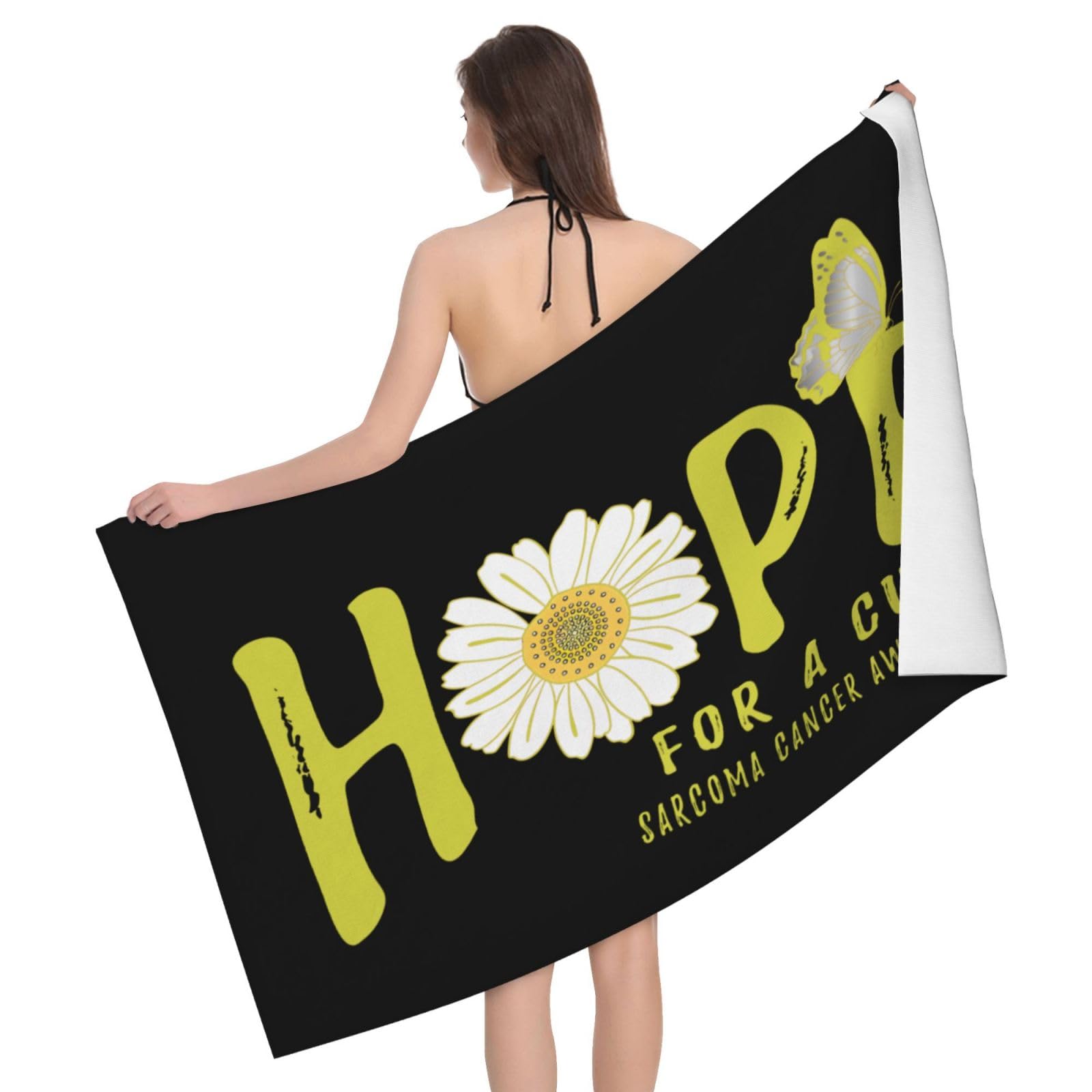 HLBSDM Microfiber Hope for A Cure Sarcoma Cancer Awareness Flower Beach Towel Quick Dry Soft Sand Free Beach Towels for Pool Swim Beach Lightweight Thin Towels
