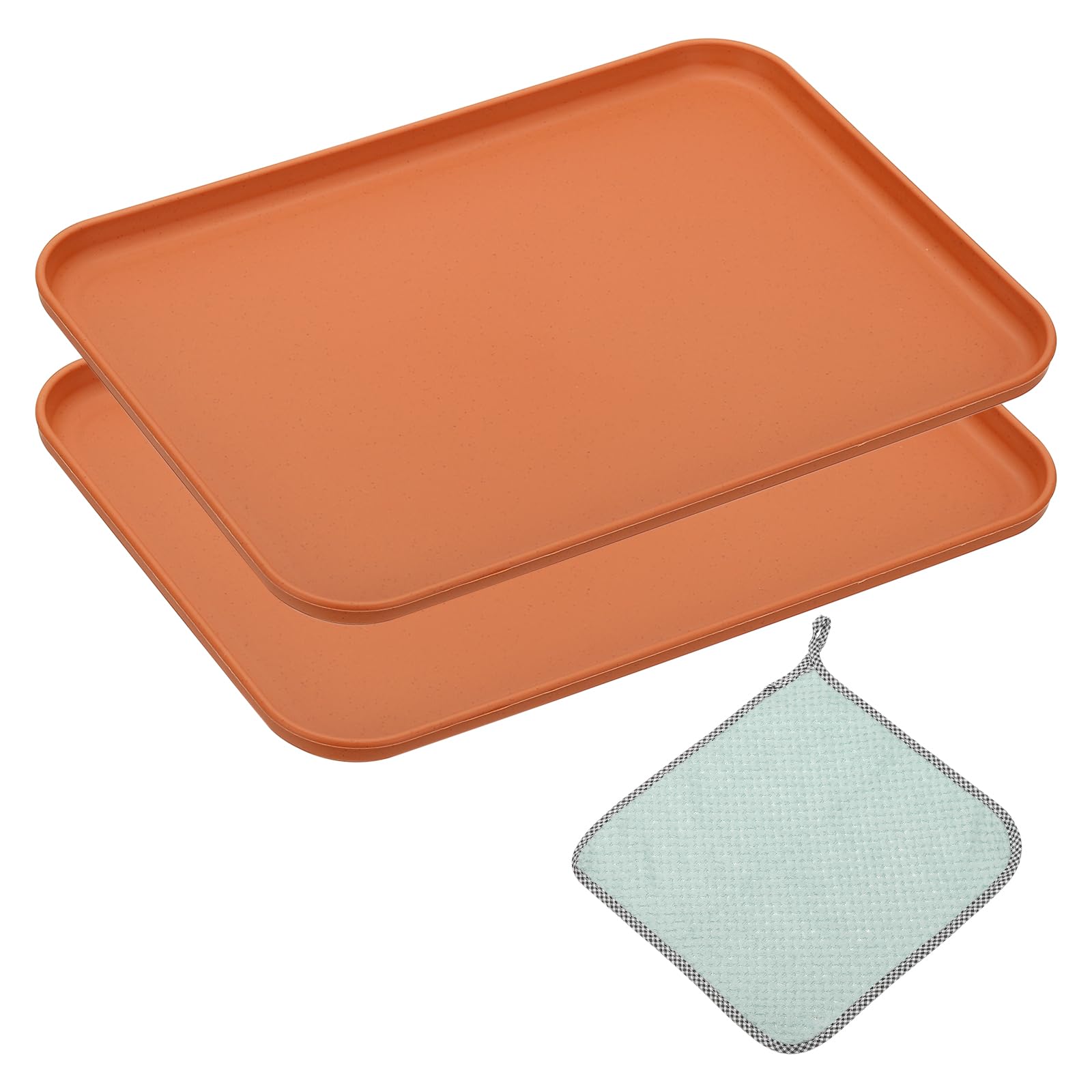 PATIKIL 12x9 Inch Fast Food Serving Trays, 2pcs Reusable Restaurant Serving Trays Cleaning Clothes Included PP Multi-Purpose Rectangle Small Size Tray, Orange